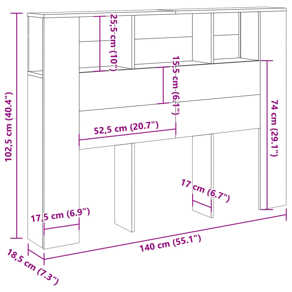 Cabecero armario madera ingeniería envejecida 140x18,5x102,5 cm