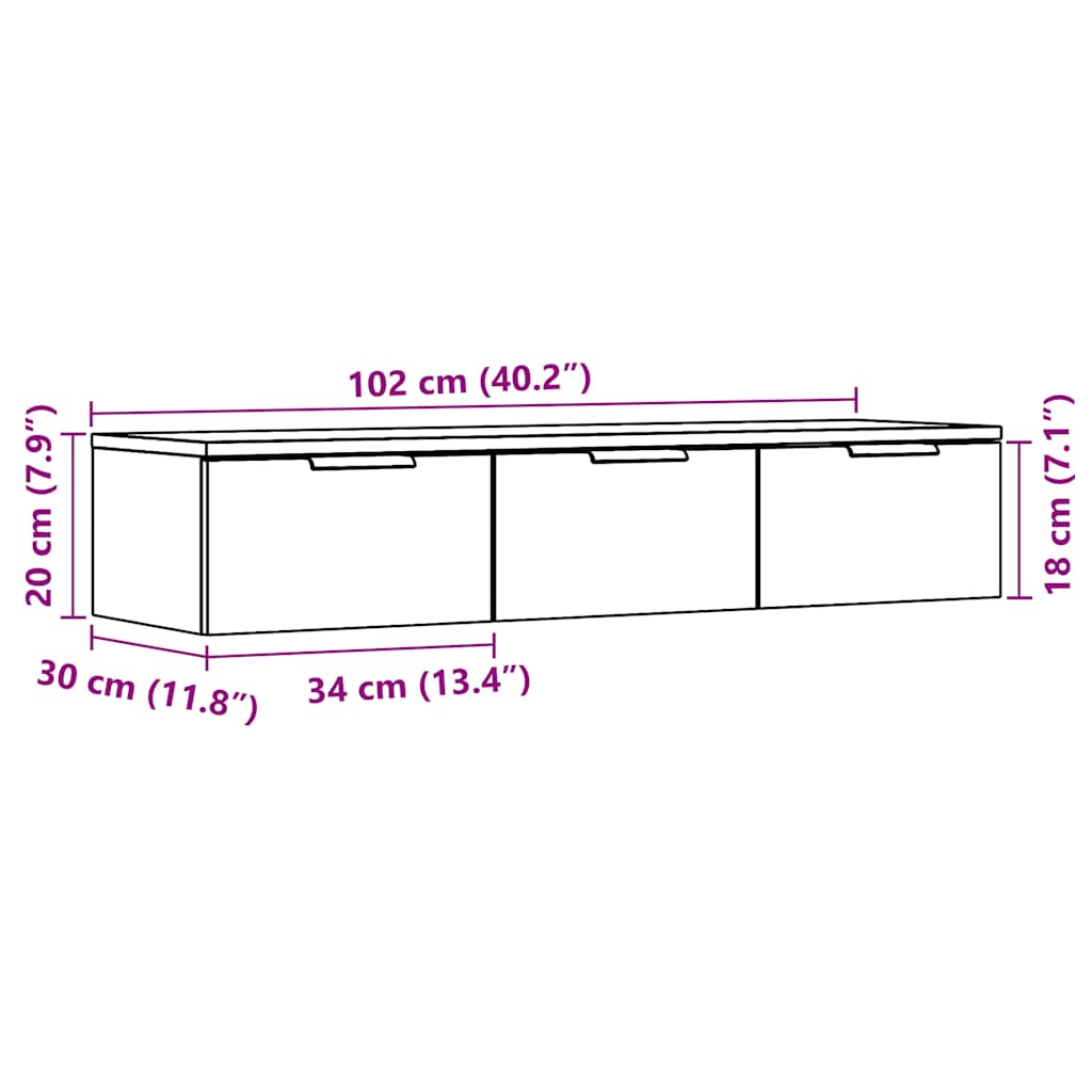Armario de pared madera contrachapada madera vieja 102x30x20 cm