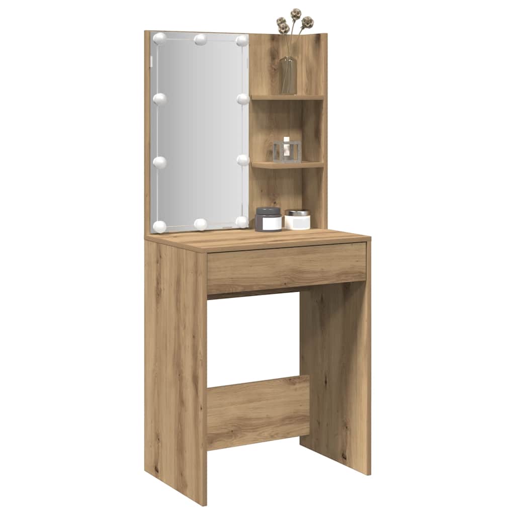 Tocador con LED roble marrón 86,5x35x136 cm