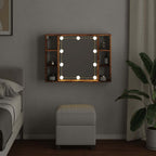 Mueble con espejo y LED madera ingeniería envejecida 76x15x55cm