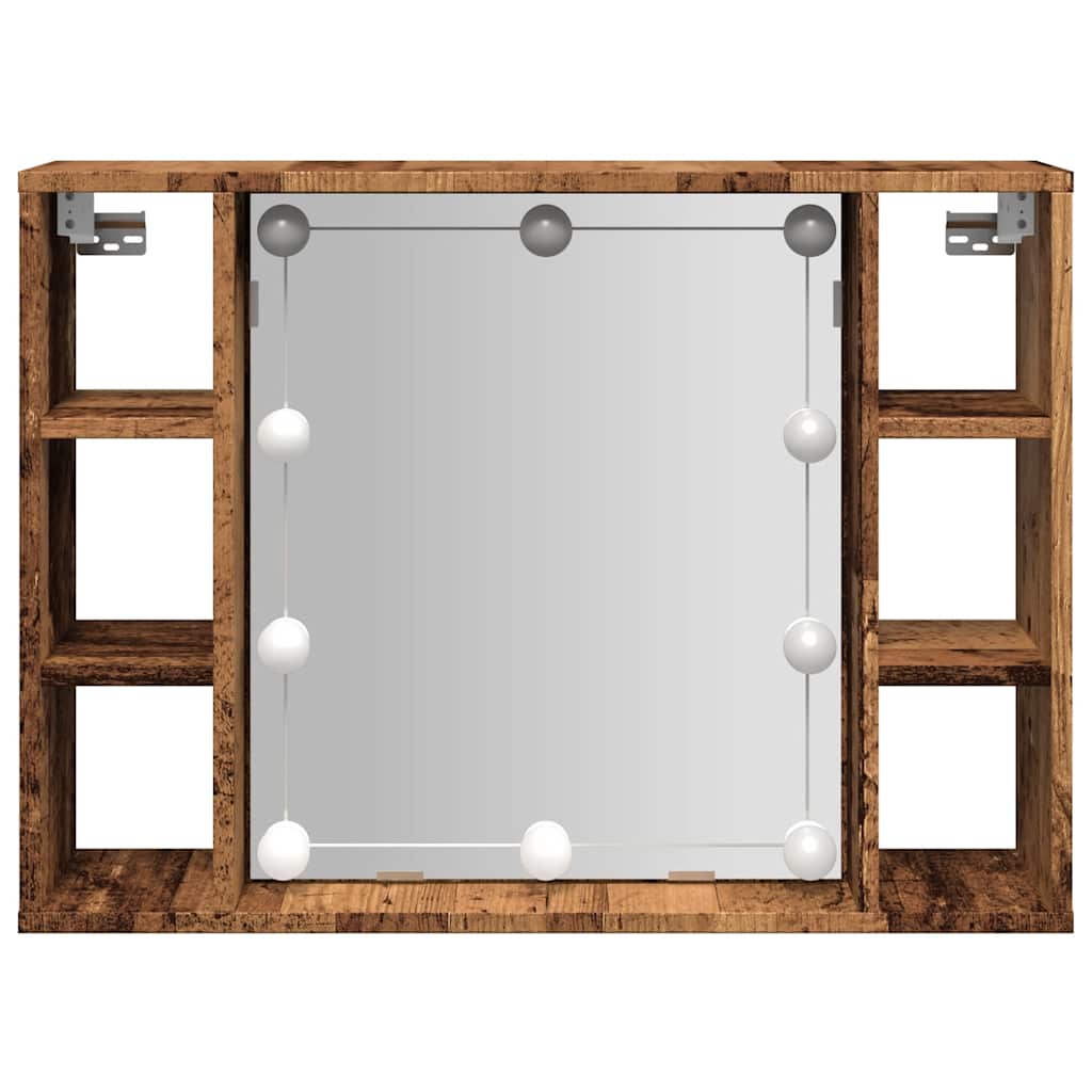 Mueble con espejo y LED madera ingeniería envejecida 76x15x55cm