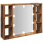 Mueble con espejo y LED madera ingeniería envejecida 76x15x55cm