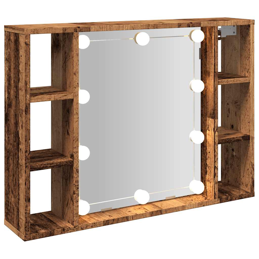 Mueble con espejo y LED madera ingeniería envejecida 76x15x55cm