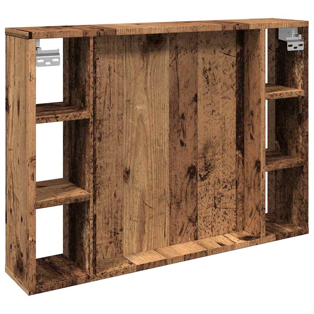 Mueble con espejo y LED madera ingeniería envejecida 76x15x55cm