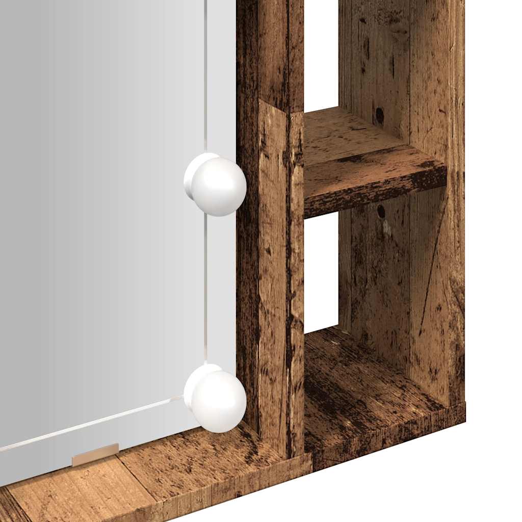 Mueble con espejo y LED madera ingeniería envejecida 76x15x55cm