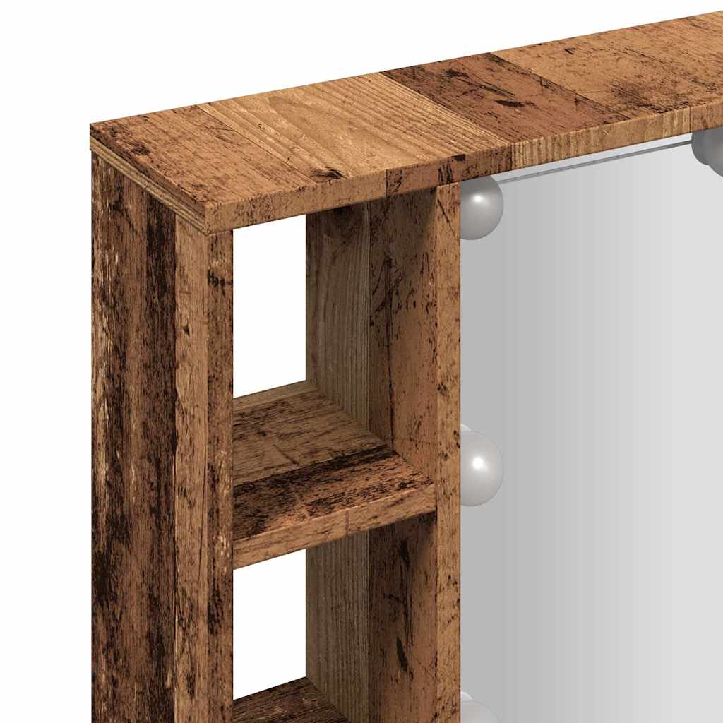 Mueble con espejo y LED madera ingeniería envejecida 76x15x55cm