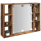 Mueble con espejo y LED madera ingeniería envejecida 76x15x55cm