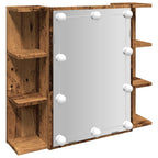 Mueble con espejo y LED madera vieja 70x16,5x60 cm