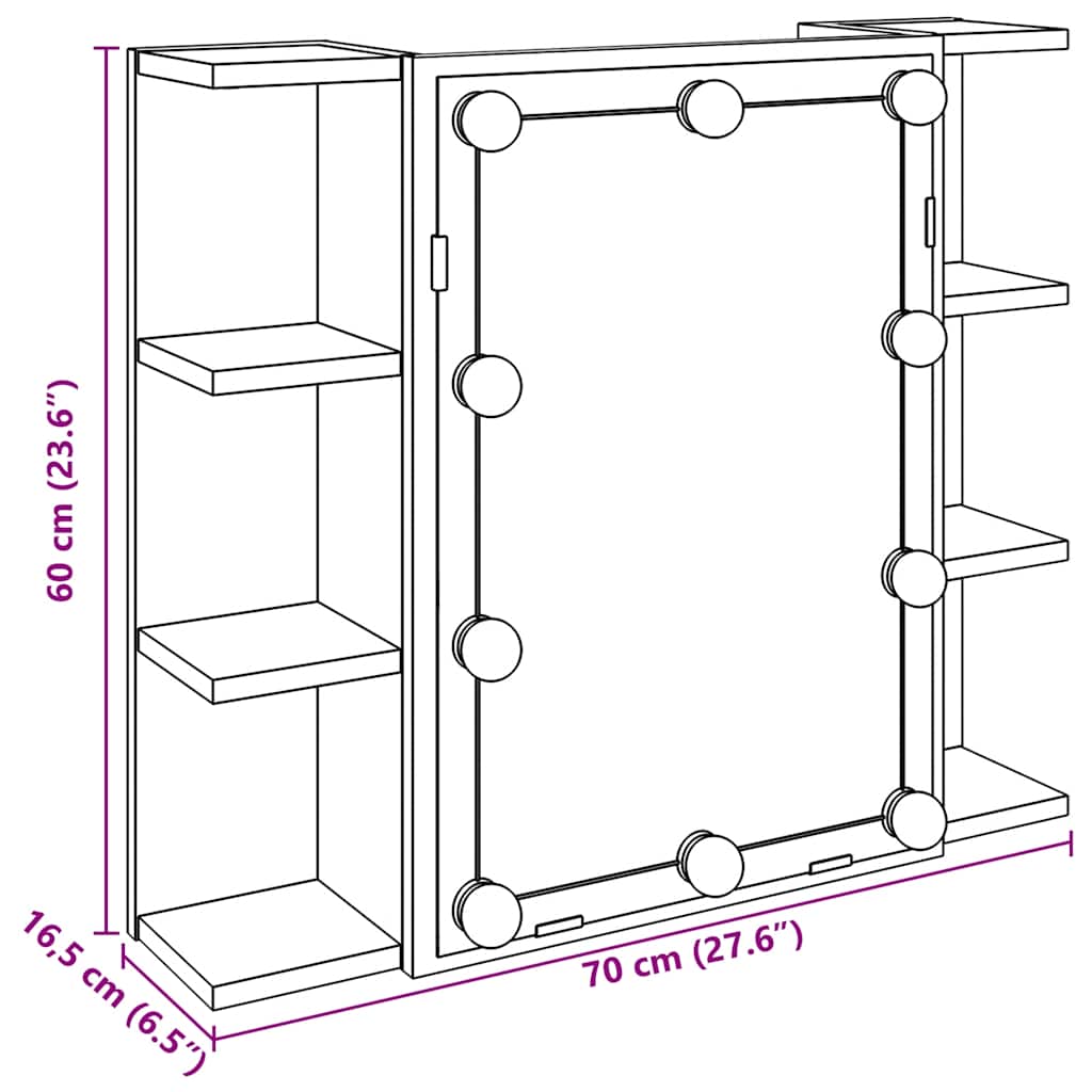 Mueble con espejo y LED madera vieja 70x16,5x60 cm