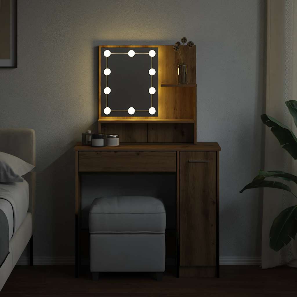 Tocador con luces LED roble artisan 86,5x35x136 cm