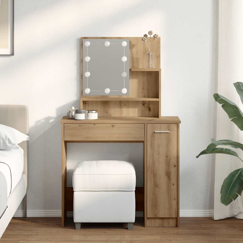 Tocador con luces LED roble artisan 86,5x35x136 cm