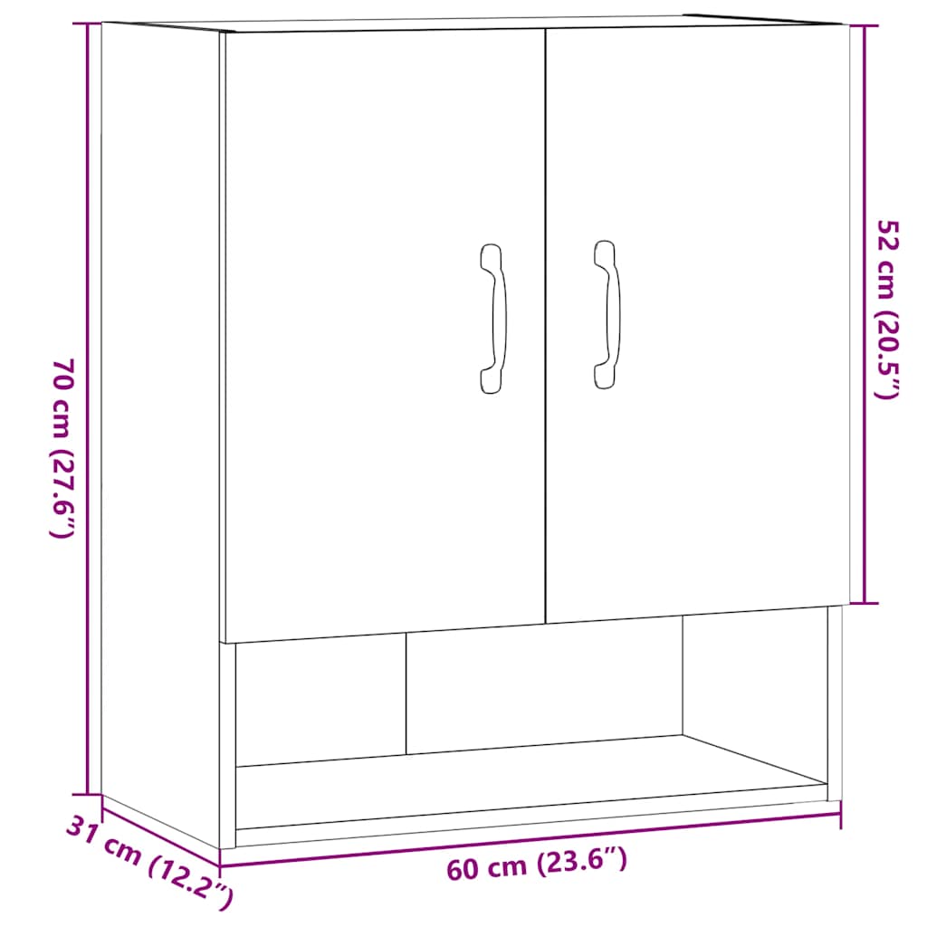 Armario de pared madera de ingeniería madera vieja 60x31x70 cm