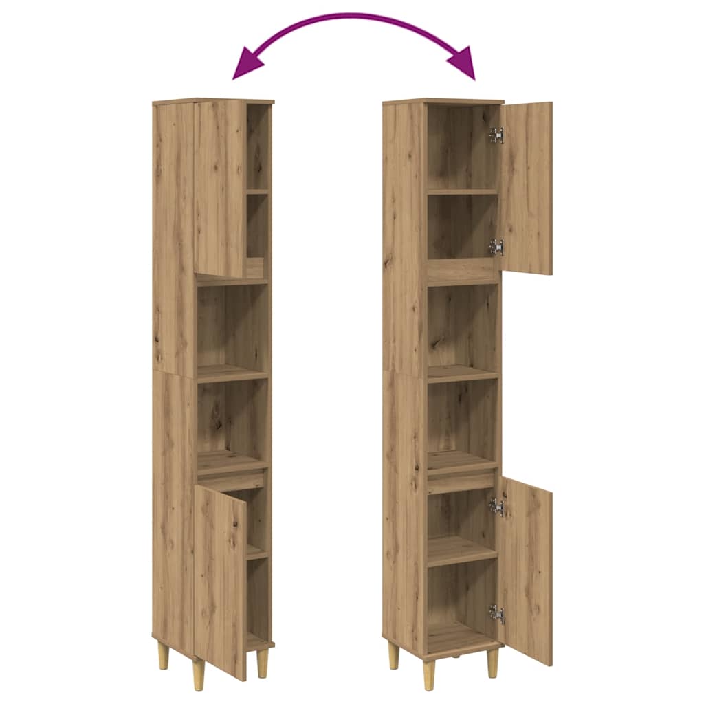Armario de baño madera contrachapada roble artisan 30x30x190 cm