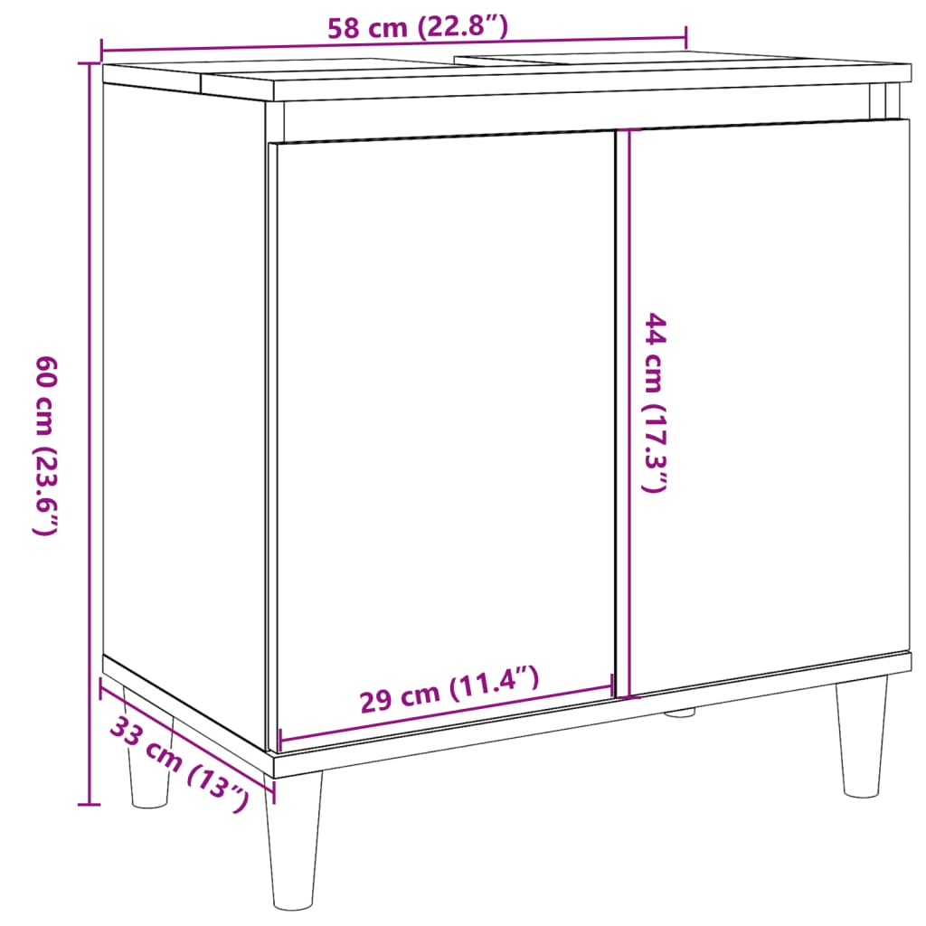 Mueble de lavabo madera contrachapada gris hormigón 58x33x60cm