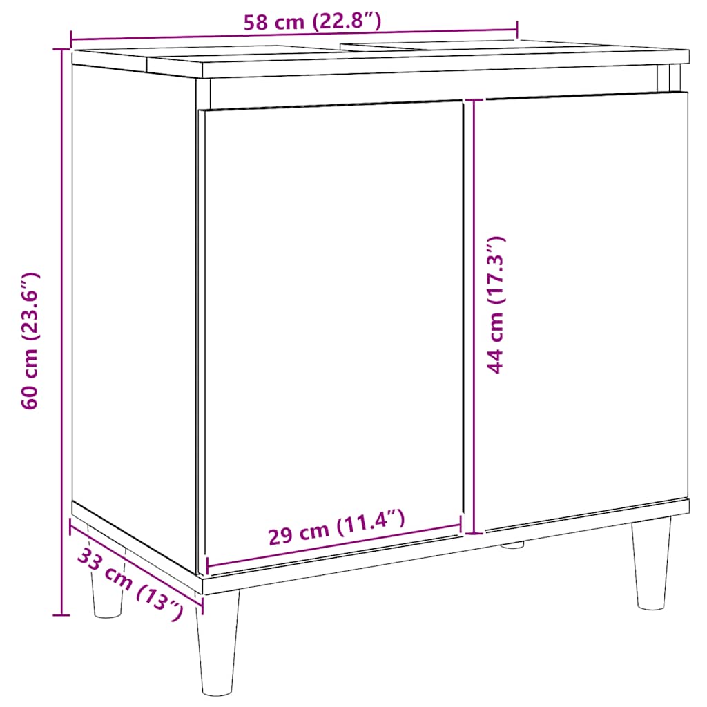 Mueble de lavabo madera de ingeniería roble artisan 58x33x60 cm