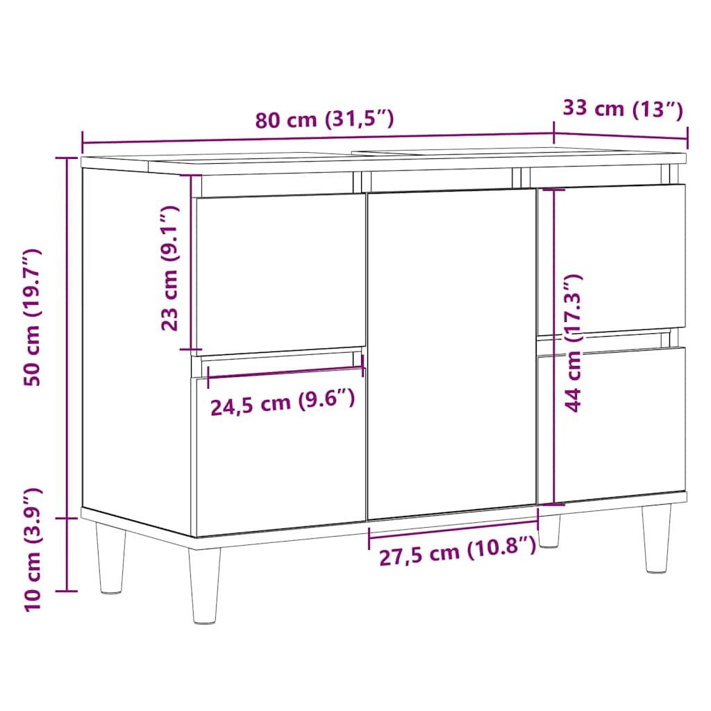 Mueble de lavabo madera ingeniería roble artisan 80x33x60 cm