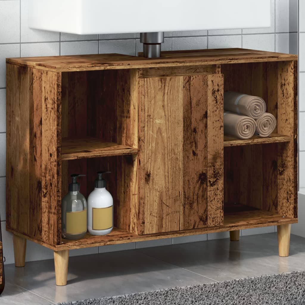 Solid mango wood bathroom cabinet black 38x33x160 cm