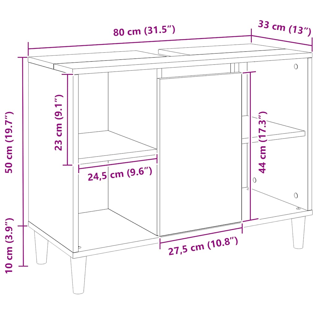 Mueble de baño madera de ingeniería roble artisian 80x33x60 cm