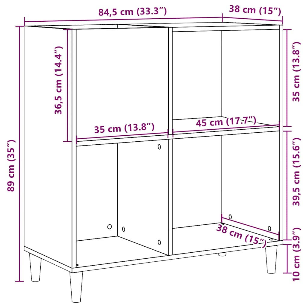 Mueble para discos madera ingeniería envejecida 84,5x38x89 cm