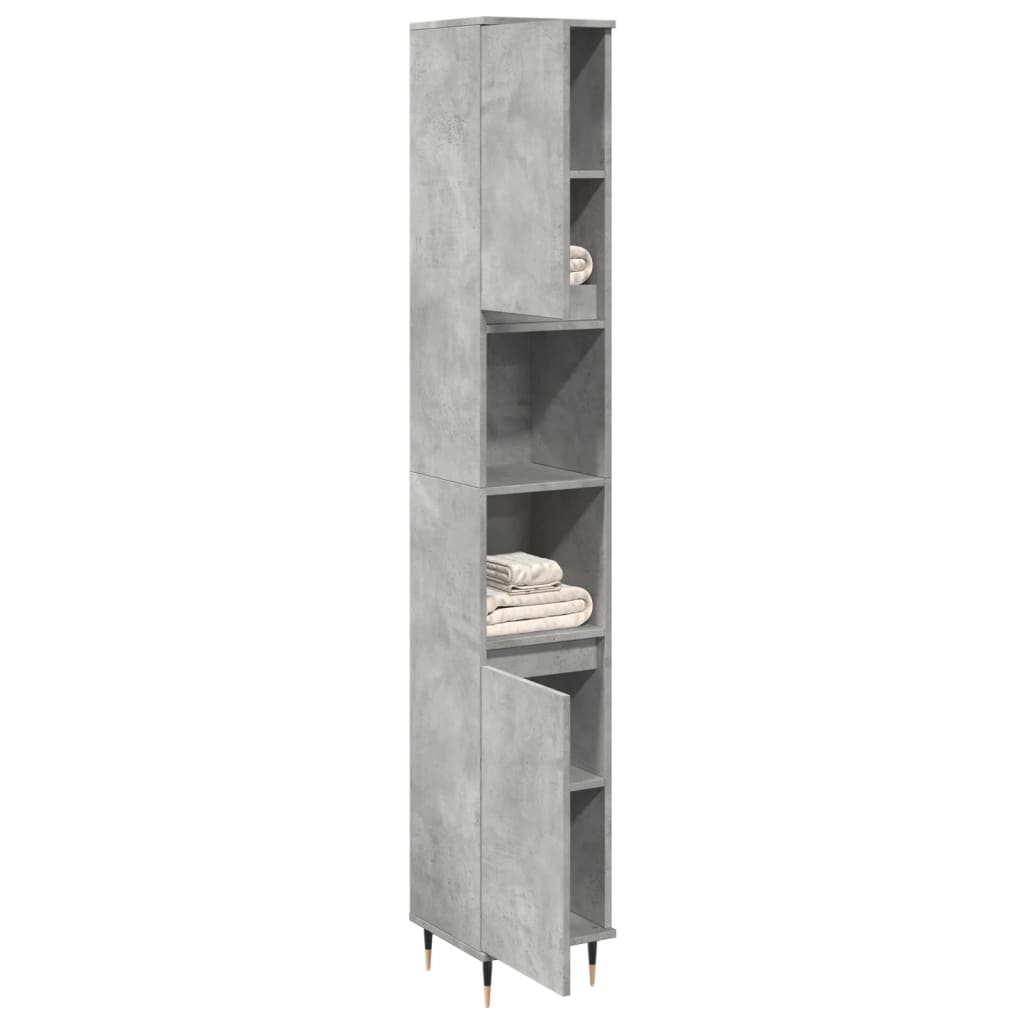 Armario de baño madera contrachapada gris hormigón 30x30x190 cm