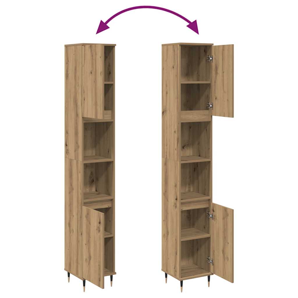 Armario de baño madera contrachapada roble artisan 30x30x190 cm