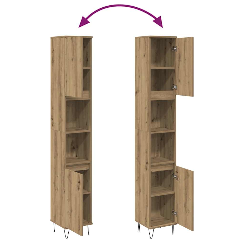 Armario de baño madera contrachapada roble artisan 30x30x190 cm