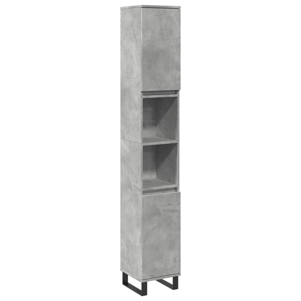 Armario de baño madera contrachapada gris hormigón 30x30x190 cm