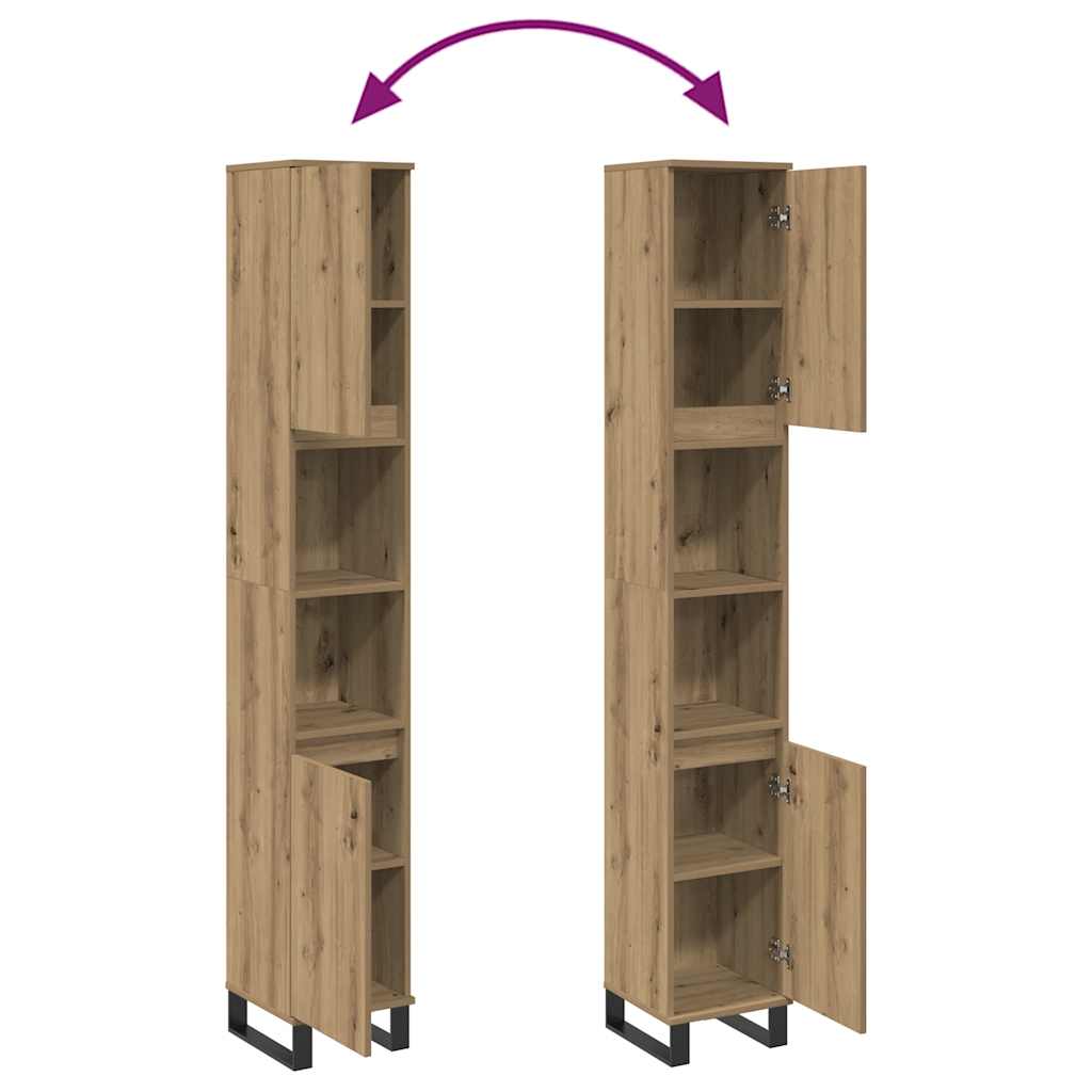 Armario de baño madera contrachapada roble artisan 30x30x190 cm