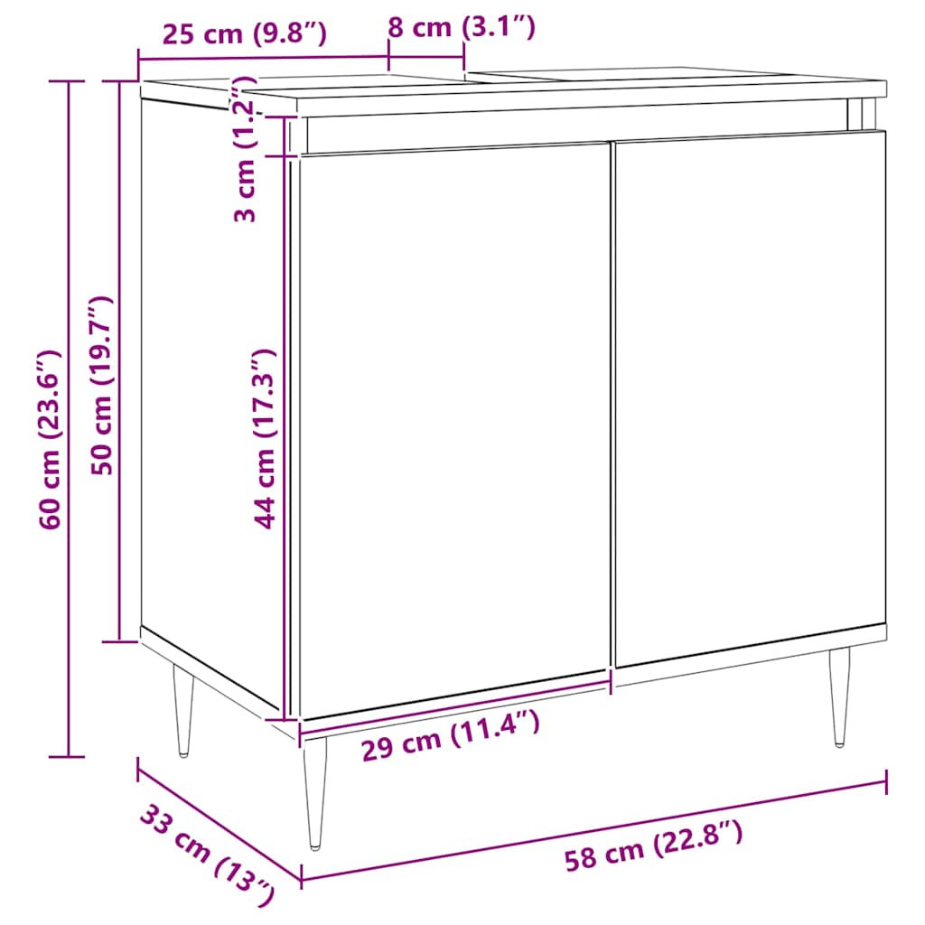 Armario de baño madera de ingeniería roble artisan 58x33x60 cm