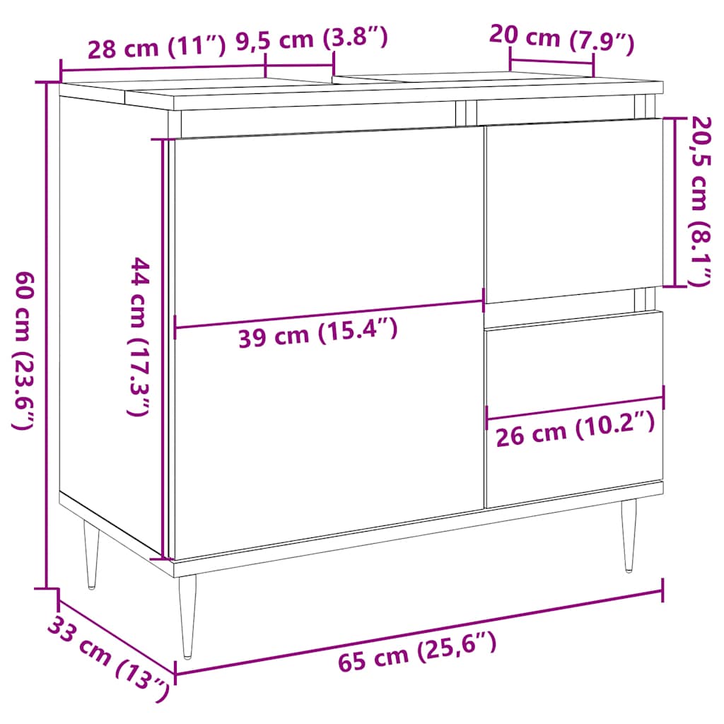 Armario de baño madera contrachapada gris hormigón 65x33x60 cm