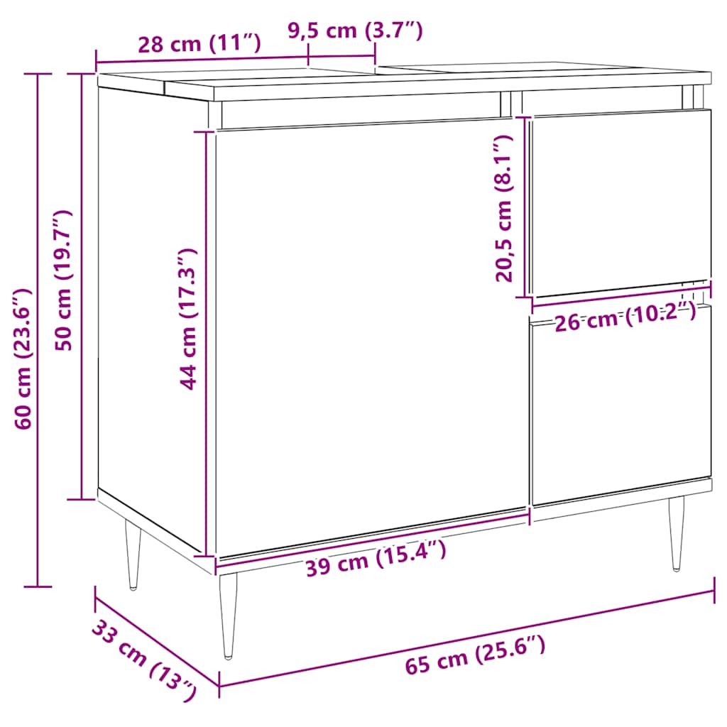Armario de baño madera de ingeniería roble artisan 65x33x60 cm