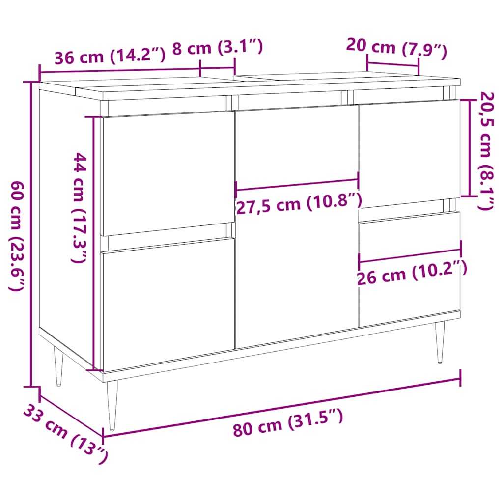 Mueble de baño madera de ingeniería envejecida 80x33x60 cm