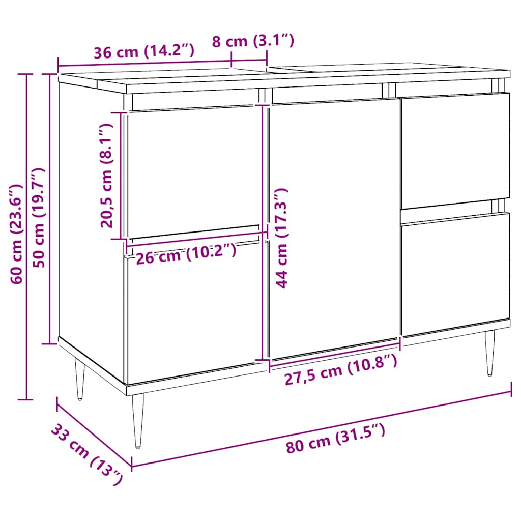 Mueble de baño madera de ingeniería roble artisan 80x33x60 cm