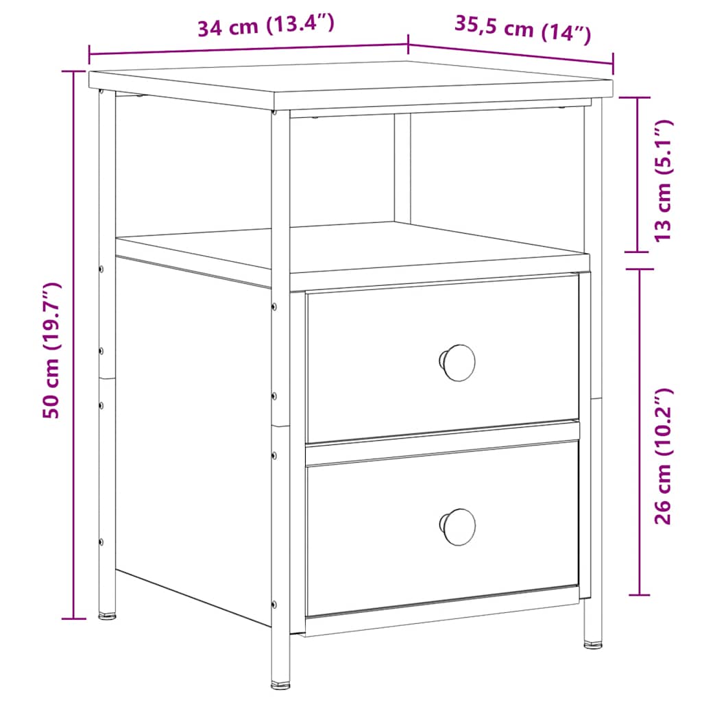 Mesitas de noche 2 uds madera roble artisan 34x35,5x50 cm