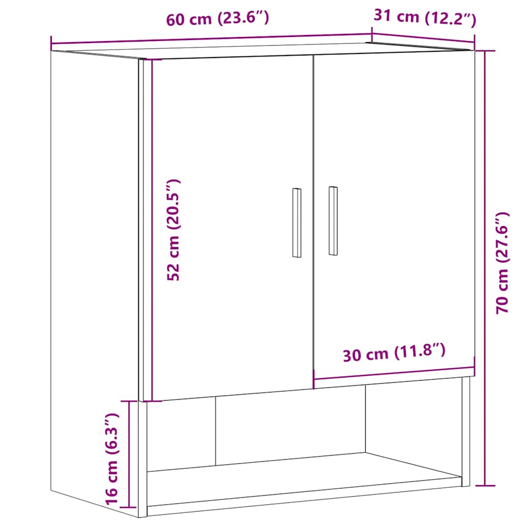 Armario de pared madera de ingeniería madera vieja 60x31x70 cm