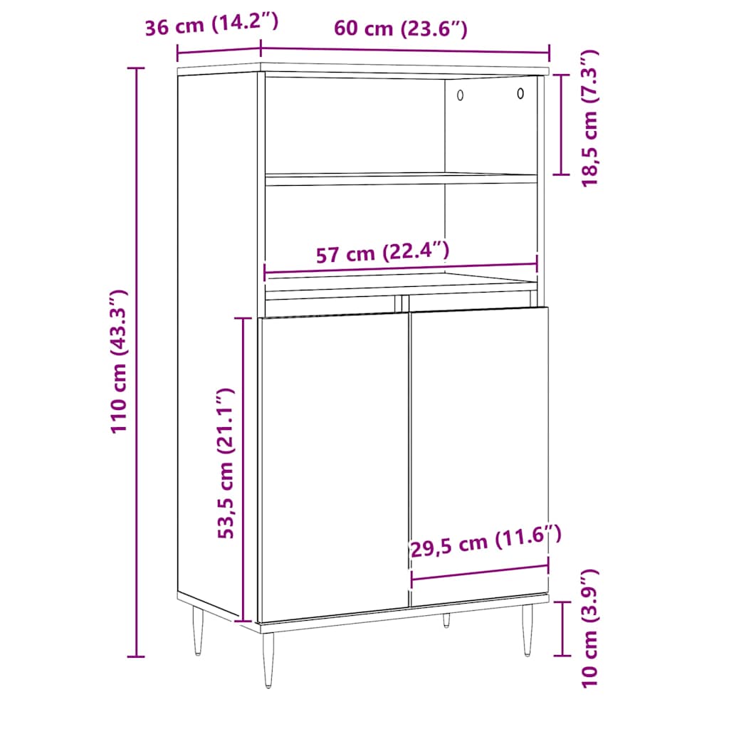 Aparador alto madera ingeniería roble artisian 60x36x110 cm