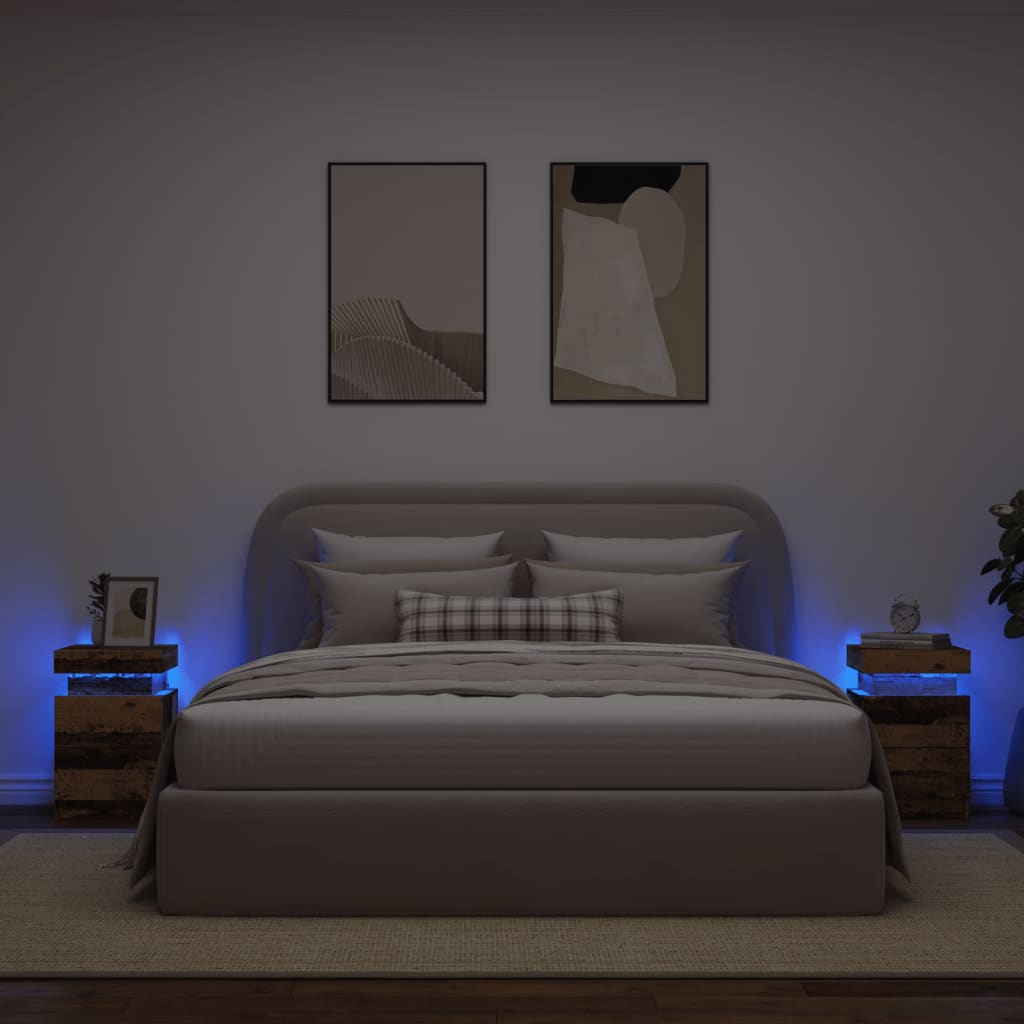 Mesilla de noche con LED madera marrón roble 35x39x55 cm