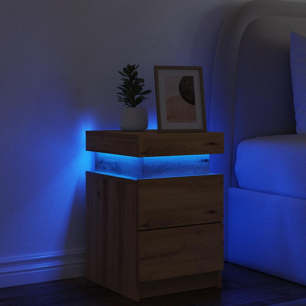 Mesilla de noche con LED madera marrón roble 35x39x55 cm