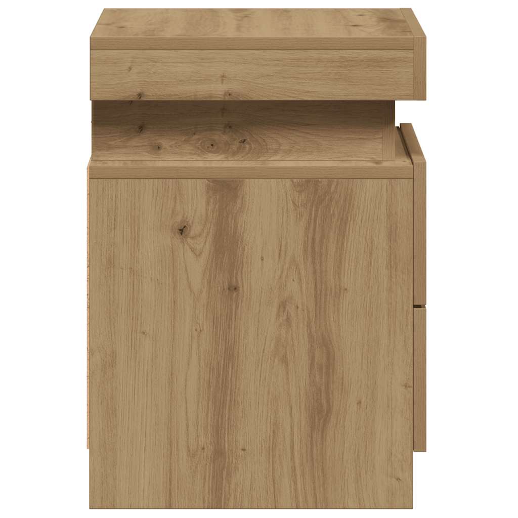 Mesilla de noche con LED madera marrón roble 35x39x55 cm