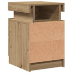 Mesilla de noche con LED madera marrón roble 35x39x55 cm