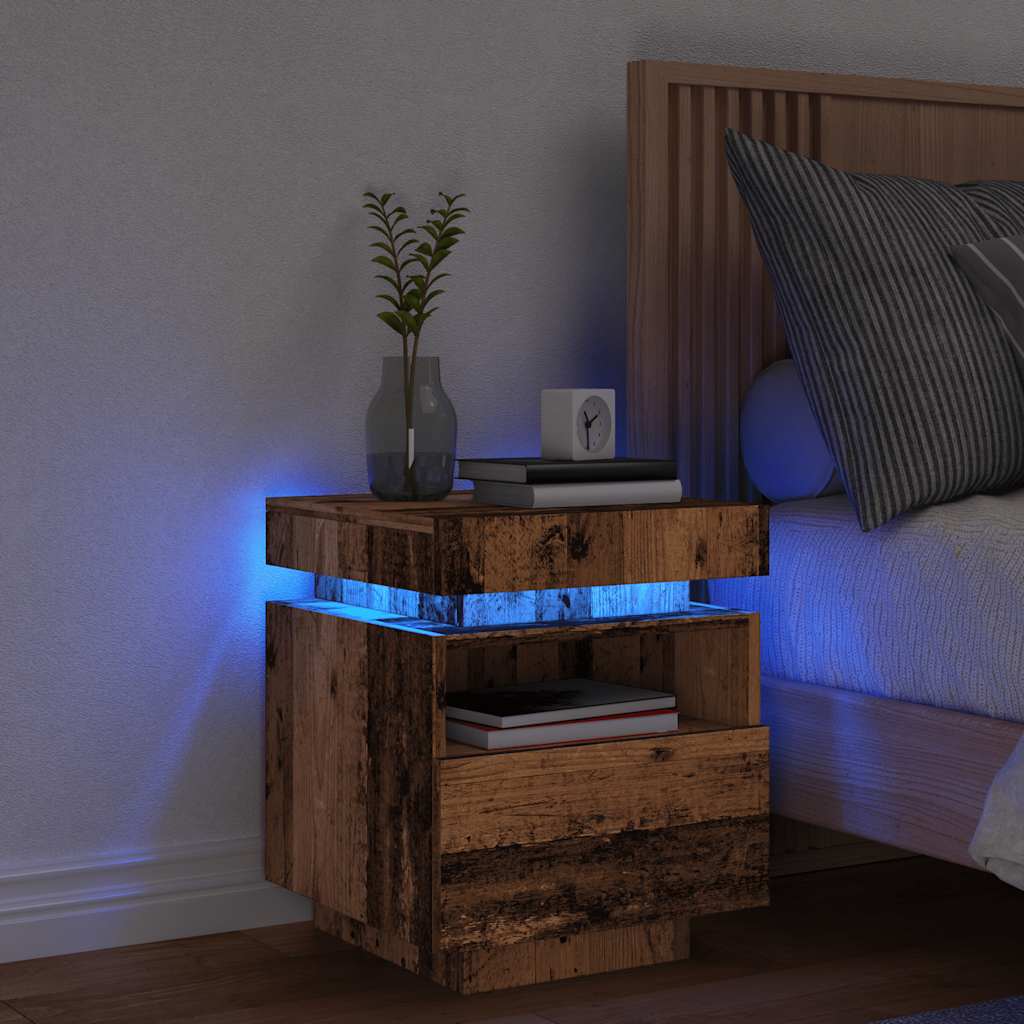 Mesita de noche con luces LED blanca 70x36x40,5 cm