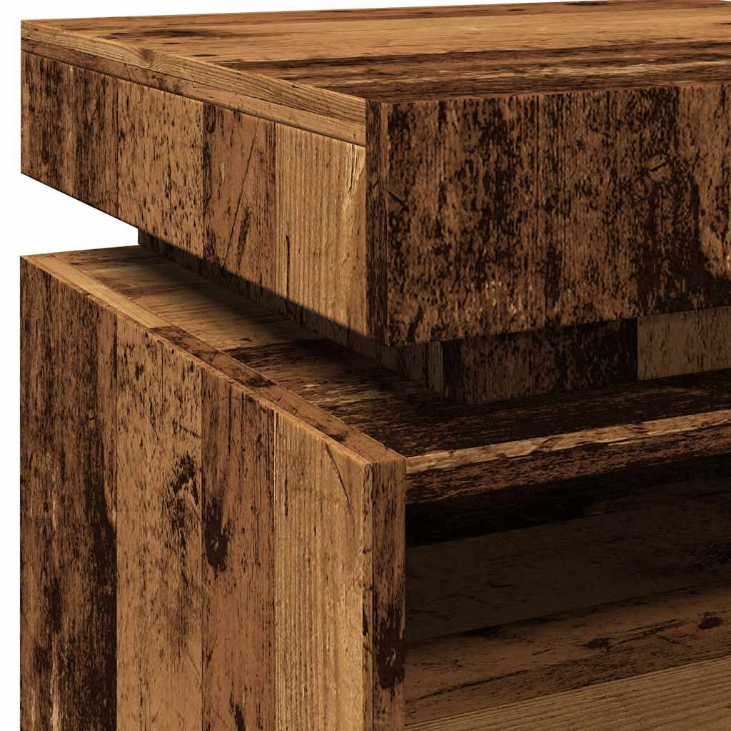 Mesita de noche luces LED 2 uds madera envejecida 40x39x48,5 cm