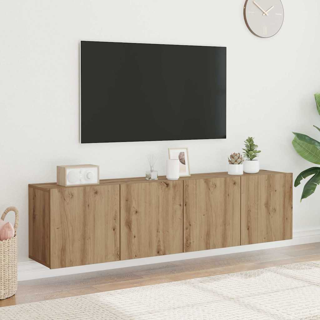 Muebles de TV con luces LED 2 uds roble ahumado 100x30x30 cm
