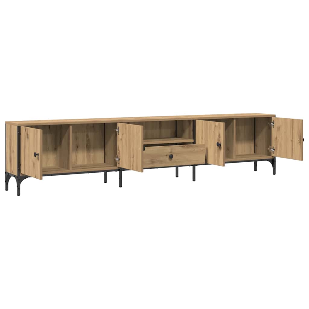 Mueble TV cajón madera ingeniería roble artesanal 200x25x44 cm
