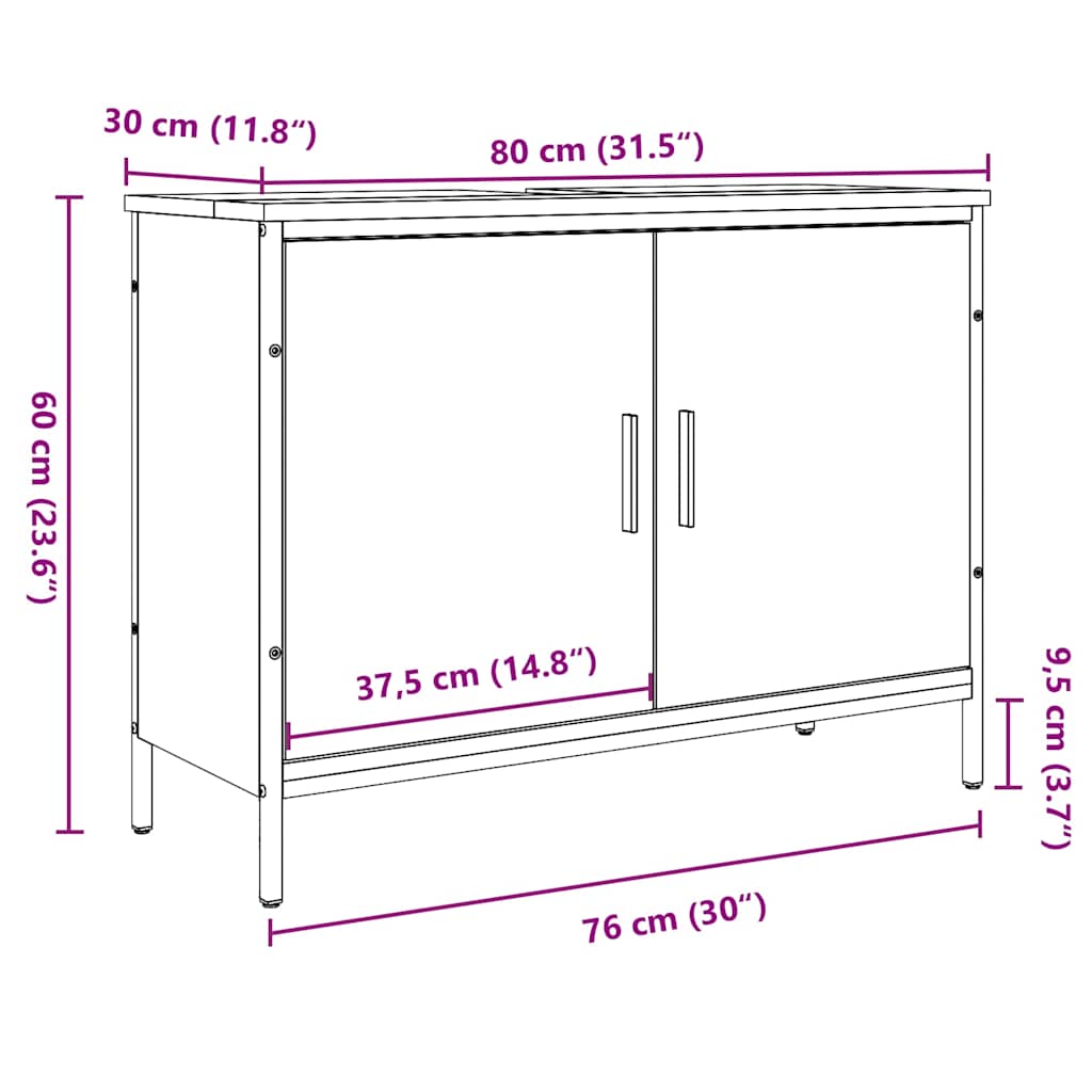 Armario lavabo baño madera ingeniería envejecida 80x30x60 cm