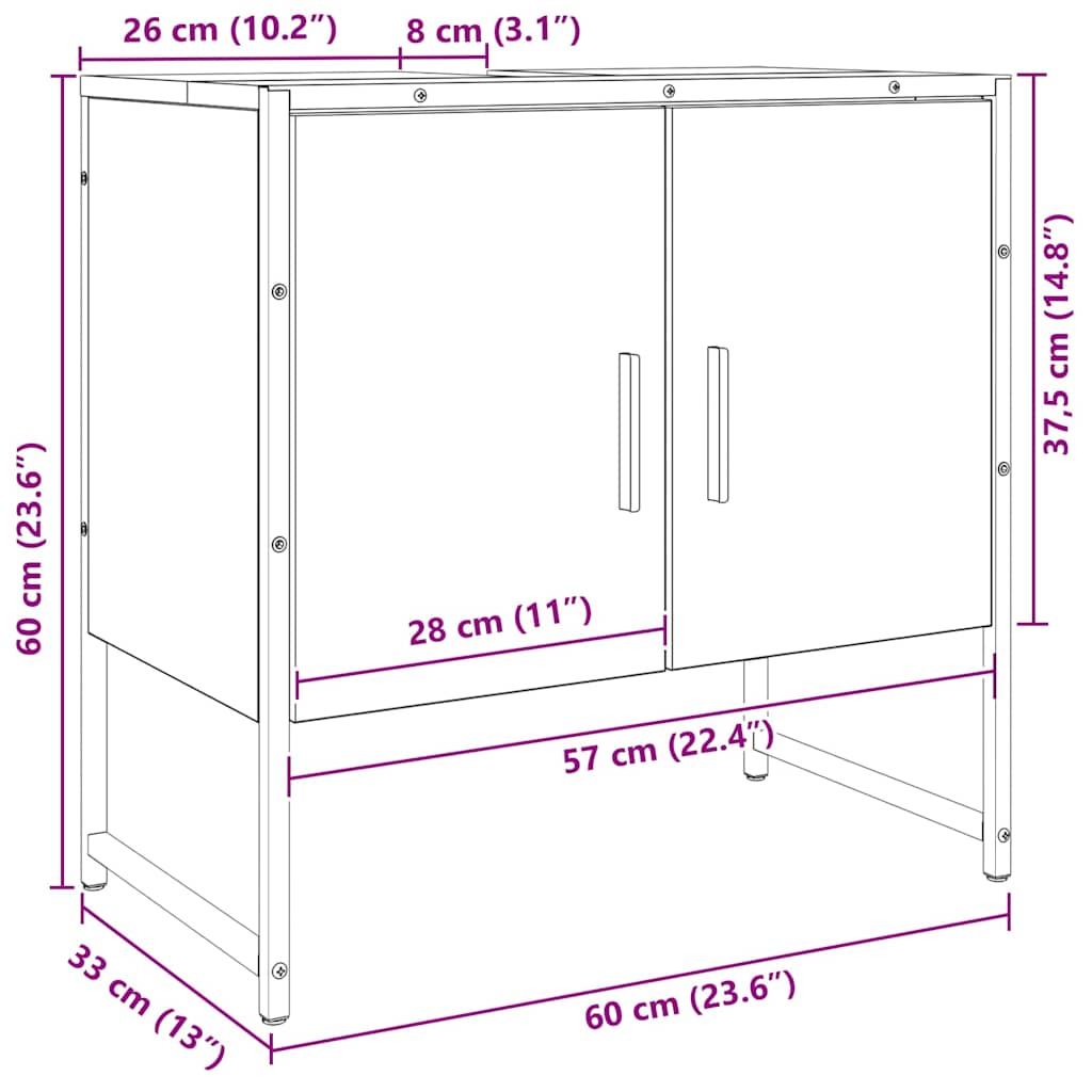 Mueble de lavabo de baño madera roble artisan 60x33x60 cm
