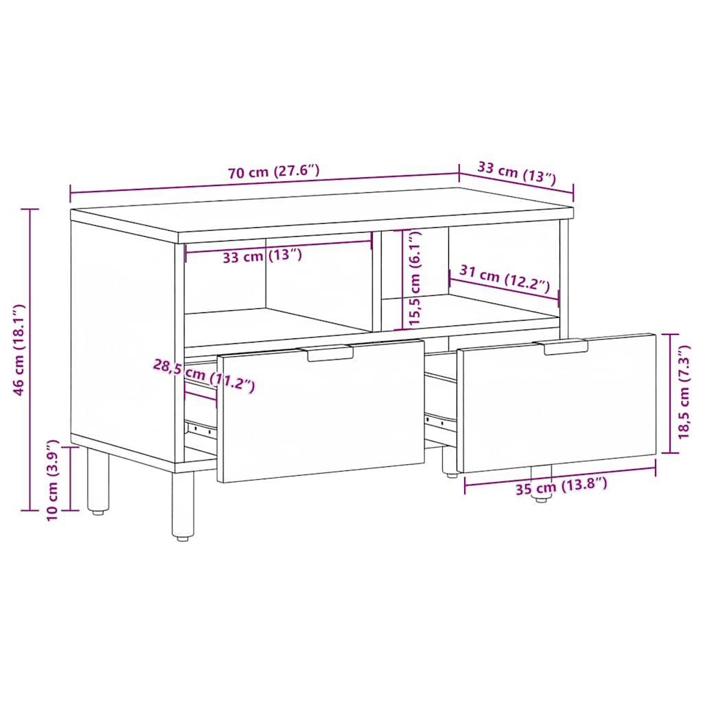 Mueble de TV madera de ingeniería negro 70x33x46 cm