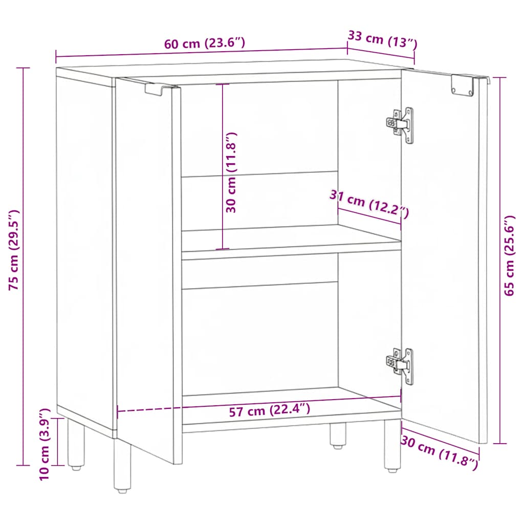 Aparador de madera de ingeniería negro 60x33x75 cm