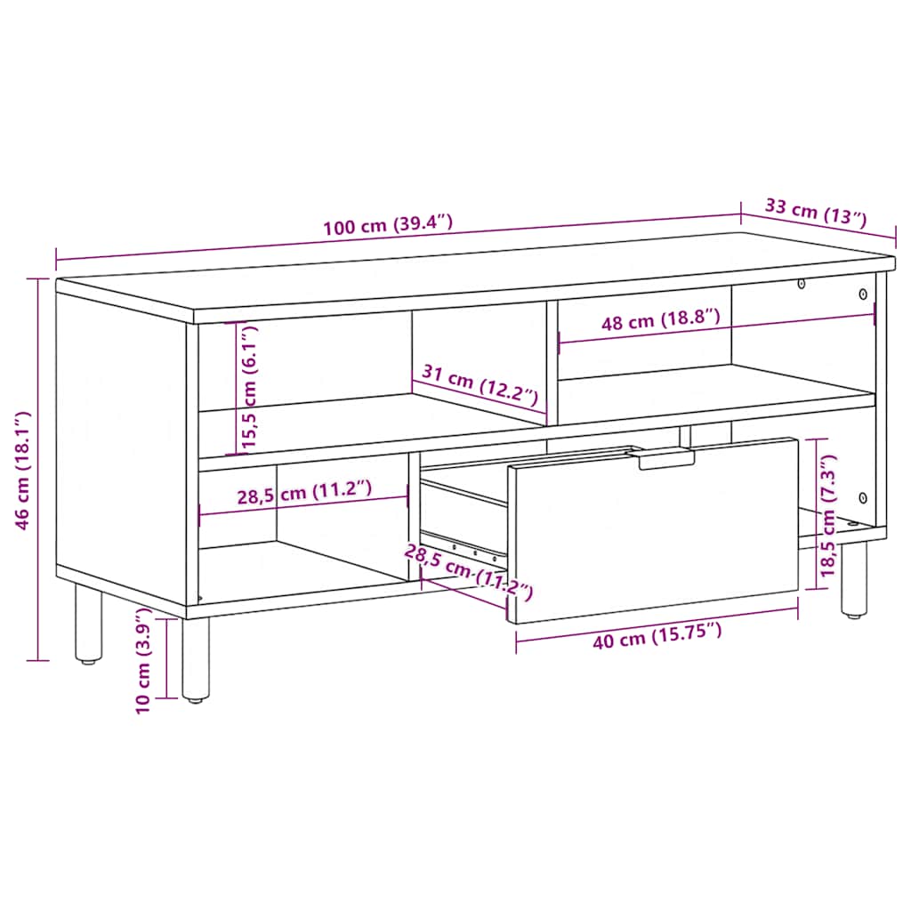 Mueble de TV madera de ingeniería negro 100x33x46 cm