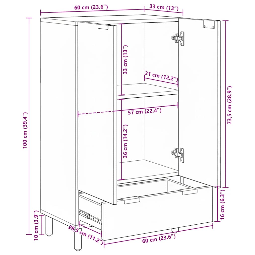 Aparador alto madera de ingeniería negro 60x33x100 cm
